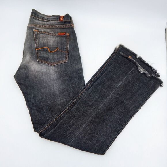 7 For All Mankind Jerome Dahan Bootcut Jeans Size 30 Womens Black Raw Hem - Picture 1 of 12